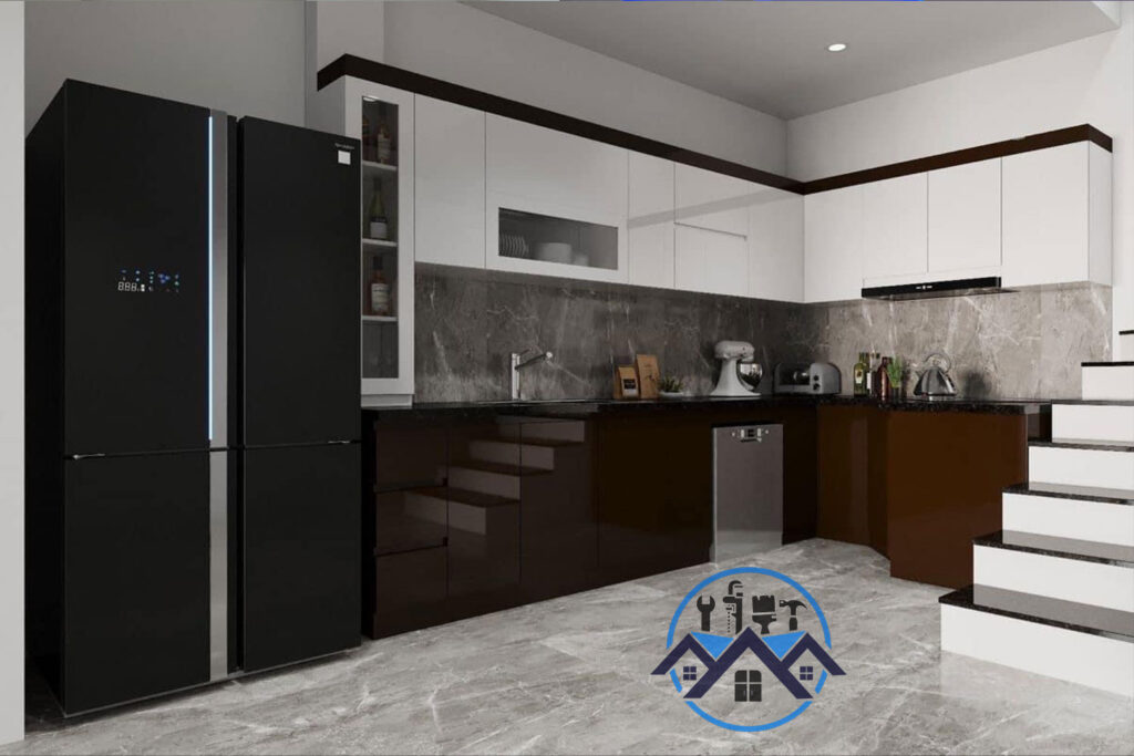 Modern kitchen design in Ghana with smart cabinetry and elegant lighting by Waterworld Technology.