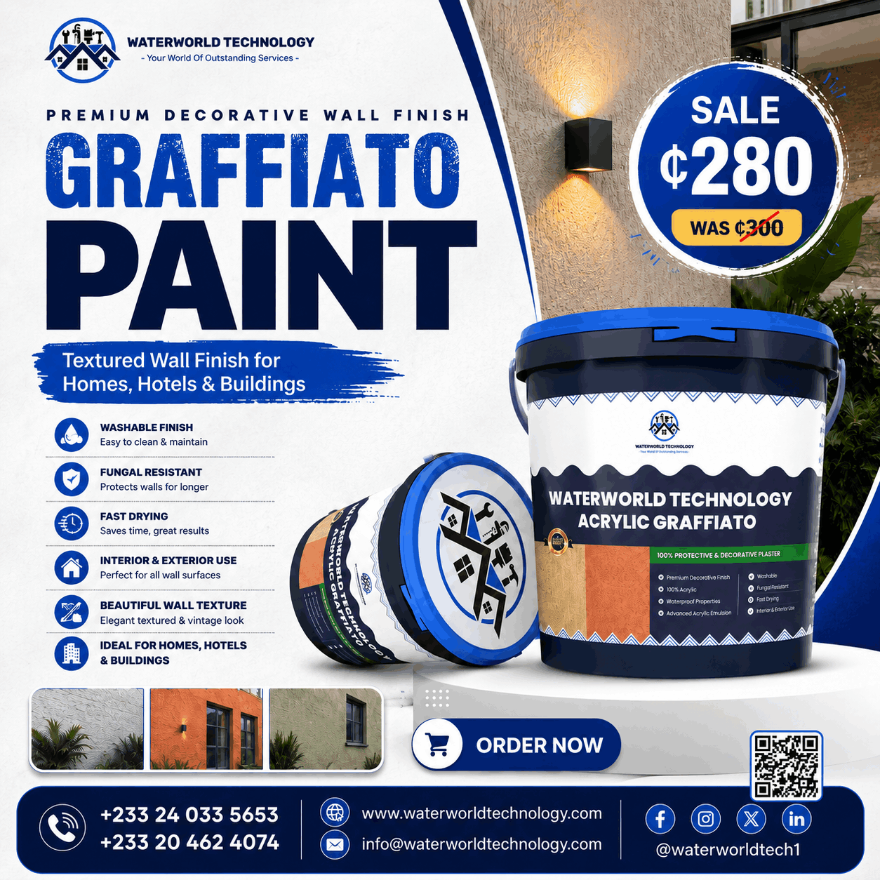 Waterworld Technology Acrylic Graffiato Paint in Ghana for homes hotels and buildings