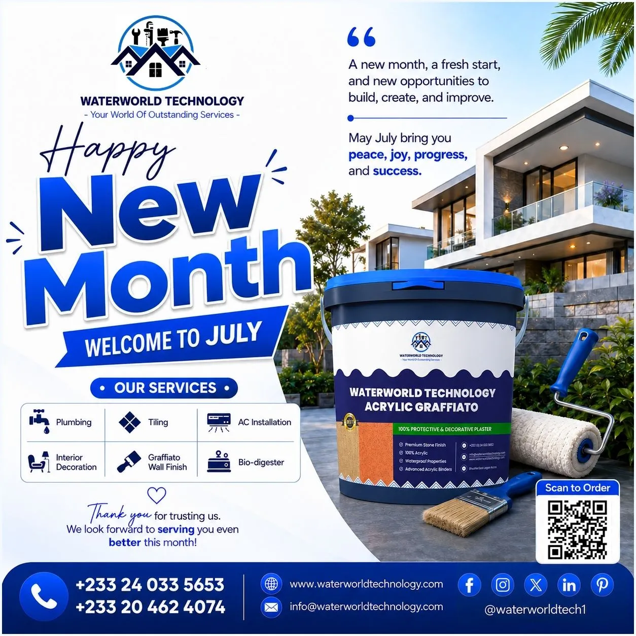 Happy New Month July message from Waterworld Technology
