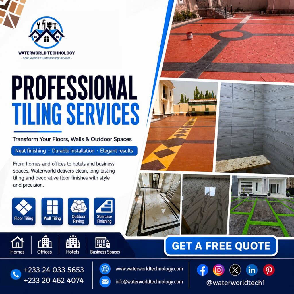 Professional tiling services in Ghana by Waterworld Technology