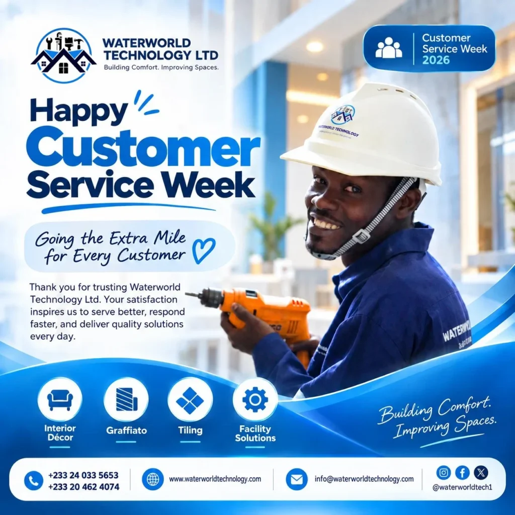 Waterworld Technology Customer Service Week 2026 appreciation design featuring a smiling team member and the Going the Extra Mile message.